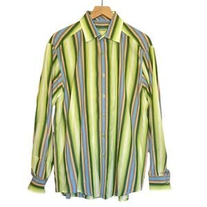 Indigo Palms Tommy Bahama Shirt Mens Large Button Up Bright Striped Classy